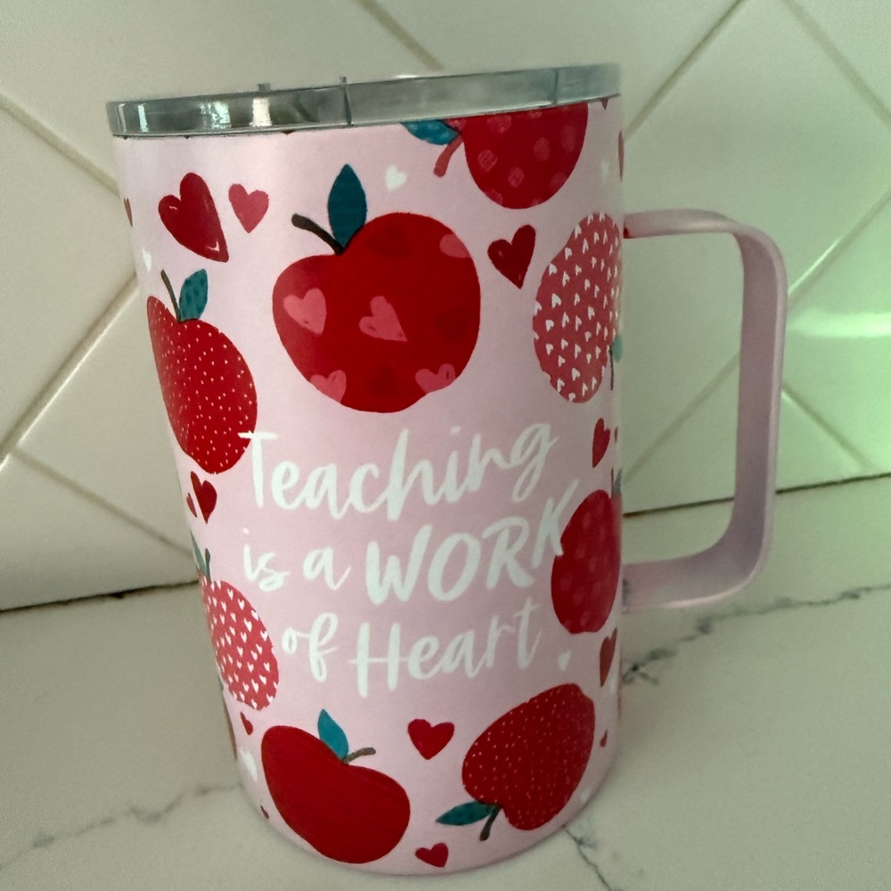 Pink Heart and Apple Travel Mug